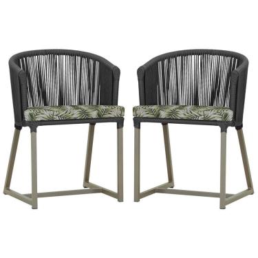 Imagem de 2 Cadeiras De Jantar Noronha Fendi Corda Náutica E5 Trama Preto