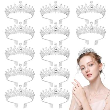 Imagem de LUMINFLY Roupas de cabelo elegantes para noivas, 12 peças de coroas de princesa, acessórios de cabelo para festa, acessórios de cabeça de strass com pentes, tiaras de cristal prata para mulheres