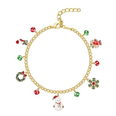 Imagem de ternotito Pulseira ajustável com pingente de Natal com corrente de ouro 14K para presente de Natal, Normal, Sem Pedra Preciosa