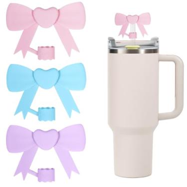 Imagem de Mao'er 3 peças de cobertura de canudo em forma de coração compatível com Stanley 30 e copos de tambor de 1,134 g, protetor de capa de silicone fofo reutilizável, adequado para acessórios de canudo