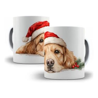Imagem de Caneca de Natal Golden Retriever 325ml – Porcelana Premium, Estampa Natalina, Presente Criativo, Cor Branco