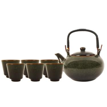 Imagem de Conjunto de xícara de chá chinês Gongfu Procelain, conjunto de chá japonês de 7 peças, 1 bule de chá, 6 xícaras de chá, conjunto de chá chinês para adultos/amantes de chá (verde)