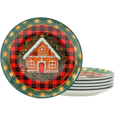 Imagem de glowworm Pratos de jantar de Natal, conjunto de 6 pratos de jantar de cerâmica de 26 cm, conjunto de pratos de salada para cozinha, restaurante, presente de Natal, micro-ondas, forno e lava-louças