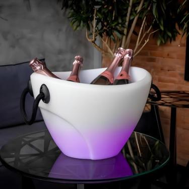 Imagem de Champanheira LED com Balde de Gelo, Polietileno, 13L, Parede Dupla, 16 Cores, 4 Garrafas, 28x42x38cm, Sistema de Iluminação Automática