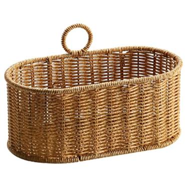 Imagem de Cesta suspensa oval de vime falso, organizador de armazenamento de parede para especiarias, ervas e mais