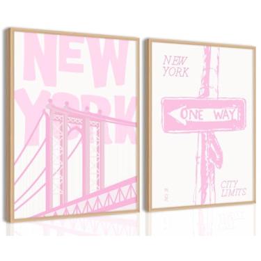 Imagem de Arte de parede rosa da cidade de Nova York vintage Nova York decoração de parede em tela moderna pôsteres minimalistas modernos ponte do Brooklyn imagens pintura arte para sala de estar feminino