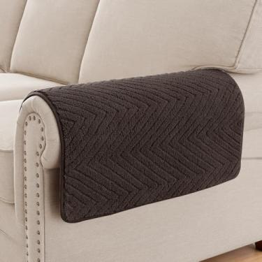 Imagem de Turquoize Capas antiderrapantes de apoio de braço de sofá felpudas para sofá, conjunto de 2 capas protetoras de poltrona reclinável grossa e lavável (marrom, 58 x 58 cm, pacote com 2)