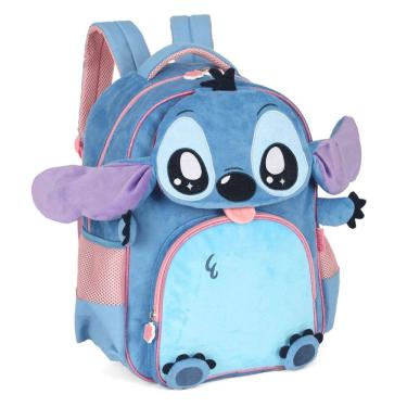 Imagem de Mochila Escolar Stitch Costas Pelucia 3D Luxcel Azul Menina