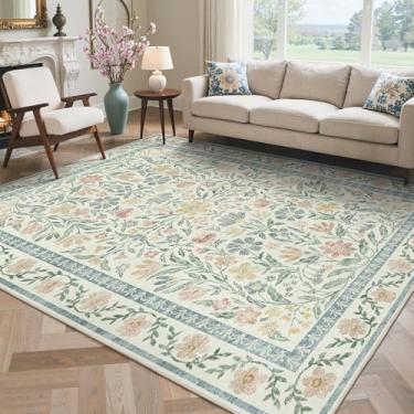 Imagem de GENIMO Tapete lavável de 20 x 25 cm, tapete floral boho vintage antiderrapante, tapete macio e fino para sala de estar, quarto, sala de jantar, berçário, verde