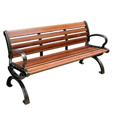 Imagem de TRGCJGH Banco de jardim para pátio, alumínio antiferrugem, sofá de metal para uso ao ar livre, gramado, frente, varanda, caminho, quintal, decoração de bronze, móveis de deck para 2 pessoas (marrom)