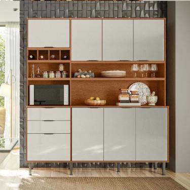 Imagem de Armário De Cozinha Viena 7 Portas 3 Gavetas E Adega Para 4 Garrafas Jequitibá/areia - Lukaliam