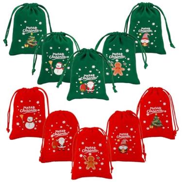 Imagem de Tapleap Sacos de Natal com cordão – 50 peças de tecido de veludo vermelho e verde 3x4 para embrulhar dados, joias, lembrancinhas de festa ou presentes para amigos, crianças, clientes