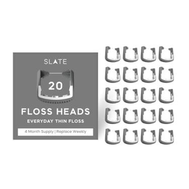 Imagem de Slate Refil de fio dental – Pacote com 20 cabeças de fio dental cinza fino | Fio dental reutilizável, sem PFAS, não encerado | Serve para irrigador bucal elétrico de ardósia com raspador de língua e