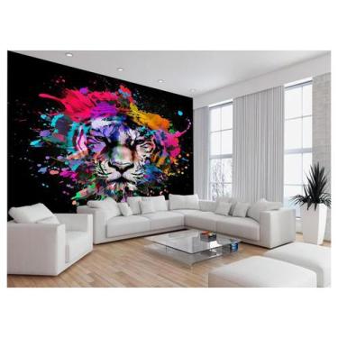 Imagem de Papel De Parede Arte Animal Rosto Tigre Cores 3,5M Tra129 - Você Decor