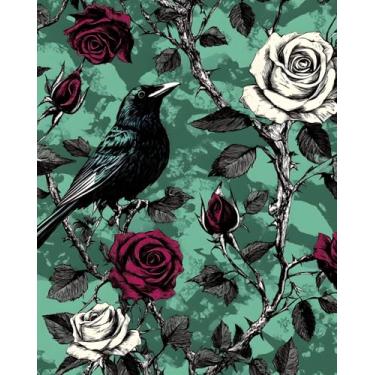 Imagem de Papel de parede gótico descasque e cole 44,5 cm x 299,7 cm Dark Moody Floral e Vintage Witchy Crow papel autoadesivo para banheiro quarto armário vinil impermeável removível fazenda dormitório
