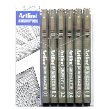 Imagem de Artline Sistema de desenho 0,1 mm/0,2 mm/0,3 mm/0,4 mm/0,5 mm/0,8 mm - Preto (carteira com 6)