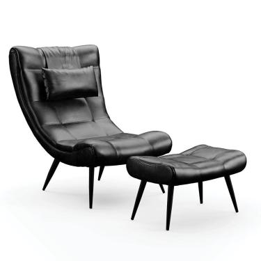 Imagem de Kit 01 Poltrona E 01 Puff Sher Corano Pés De Ferro Cor Preto