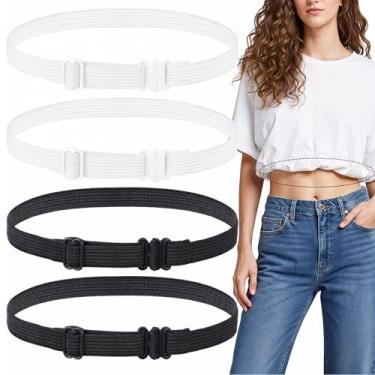 Imagem de Josojoou 4 peças de faixa cropped feminina, faixa de dobra de camisa feminina, faixas ajustáveis, faixas curtas para camisas, suéteres e jeans (preto, branco)