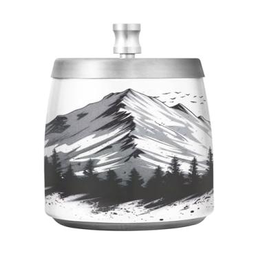 Imagem de SEHANY Cinzeiro Majestic Mountain Peak com tampa para cigarros, à prova de vento, sem fumaça, aço inoxidável, cinzeiros para uso interno e externo, grande, inodoro, para fumantes, decoração de