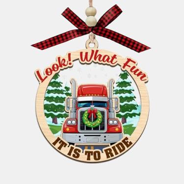 Imagem de Oh What Fun It is to Ride Truck Ornamento de Natal, Semi Caminhão Vermelho, Ornamento Pendurado em Madeira e Acrílico de 2 Camadas, Presente de Árvore de Natal para Motorista de Caminhão, Pai, Homens