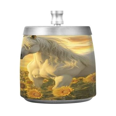Imagem de SEHANY Cinzeiro majestoso para cavalos de corrida com tampa para cigarro, à prova de vento, sem fumaça, aço inoxidável, cinzeiro para uso interno, externo, grande, inodoro, para fumantes, decoração de