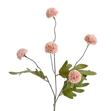 Imagem de Buquê Artificial De Dente De Leão E Rosa-1 Peça Tem Flores Artificiais De Seda De 5 Cabeças Com Folhas De Eucalipto (Rosa)