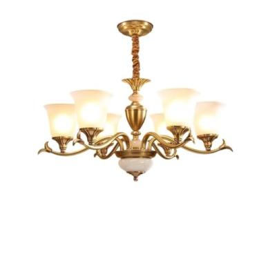 Imagem de Luminária pendente retrô americana toda em cobre - Design simples e elegante | Ideal para sala de estar, sala de jantar, casas de campo e duplexes, com detalhes em jade | Zhongshan Lighting