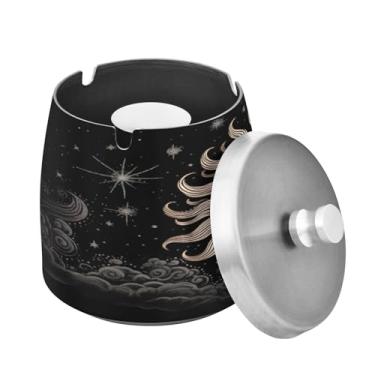 Imagem de Blueangle Cinzeiro de sol e lua com tampa para cigarros, à prova de vento/chuva, aço inoxidável, sem fumaça, inodoro, cinzeiro para uso interno ou externo (348)