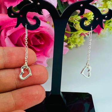 Imagem de Brinco Anzol Gancho Bloquinho Coração Prata Legitima 925 - La & Ny Pra