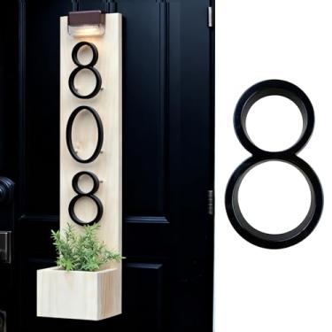Imagem de Número de endereço de casa de 12 cm, placa de número moderna para parede, caixa de correio, porta de apartamento, calçada, fácil instalação, 1 peça (preto número 8)