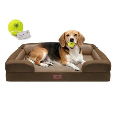 Imagem de Camas ortopédicas para cães grandes e médios, sofá-cama grande de espuma viscoelástica impermeável com capa lavável removível, brinquedo de bola de tênis, 91 x 69 cm