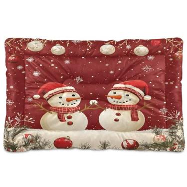 Imagem de SEHANY Cama de Natal com flocos de neve, boneco de neve, para cães, gatos, com fundo antiderrapante, caixa de canil, colchão macio, lavável, para cães pequenos, médios e grandes, gatos, 91 x 61 cm