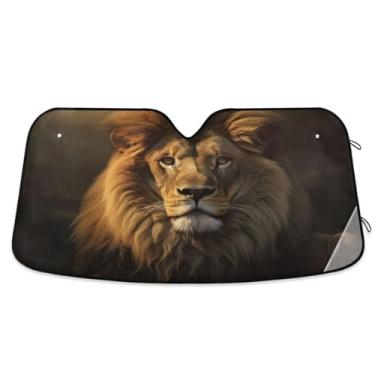 Imagem de ATTX Protetor solar universal para para-brisas de carro Lion King 134.6 cm x 59.7 cm com proteção UV, persiana de janela frontal automática dobrável para caminhões Sedans SUVs #570