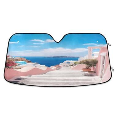 Imagem de ATTX Para-brisa de carro romântico Villagecore 139.7 cm x 70.1 cm Protetor solar universal com proteção UV, persiana de janela frontal automática dobrável para caminhões Sedans SUVs #552