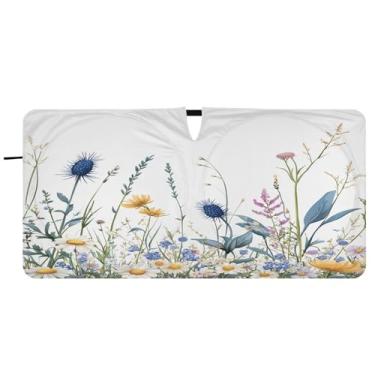 Imagem de Blueangle Aquarela flores silvestres pára-brisas sombra solar - 149.9 cm x 76.2 cm dobrável carro janela frontal blocos pára-sol raios UV viseira de sol (686)
