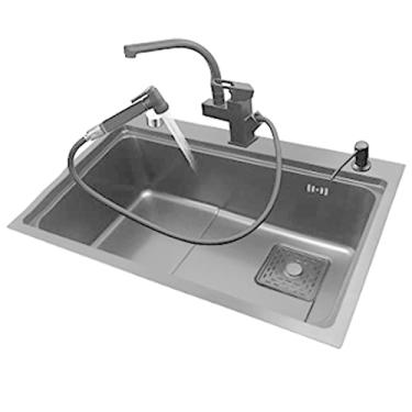 Imagem de HGTRH Estação de trabalho de pia de cozinha, pia de aço inoxidável para pia de estação de trabalho de cozinha, drenagem deslocada na pia da cozinha com kit de resíduos de escorredor de torneira para