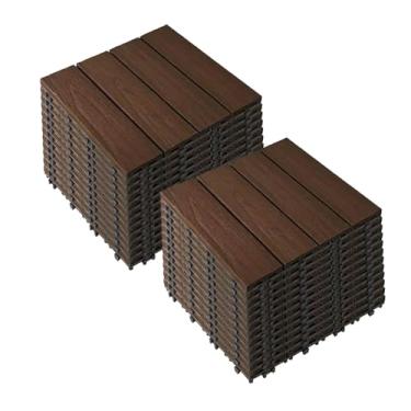 Imagem de Azulejos de deck interligados, azulejos de piso de pátio composto WPC com sistema de clique função de drenagem para varanda piscina varanda quintal área de jogo terraço todos os climas uso A3 24 peças