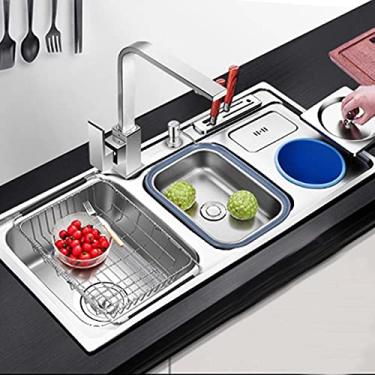Imagem de HGTRH Lava-louça INOX com escorredor, lava-louças de cozinha aço inoxidável lavatório sobre bancada cozinha lava-louças embaladas cozinha ralo e conjunto de drenagem sobre bancada, baixo balcão ou