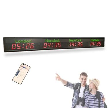 Imagem de HGTRH Relógio de parede digital LED de fuso horário, relógio mundial de parede - 4 cidades, 5 níveis de ajuste de brilho, 3 cidades personalizadas para hotéis, aeroportos e fábricas