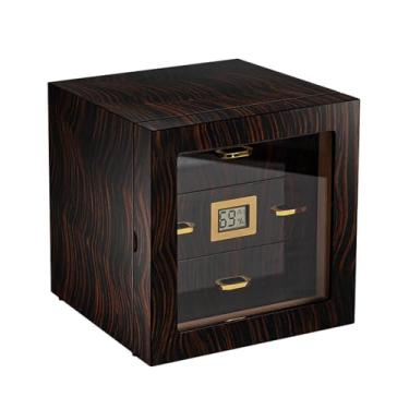 Imagem de HGTRH Umidor de charuto com 3 camadas, armário com termômetro de madeira de cedro e umidificador para 70 charutos