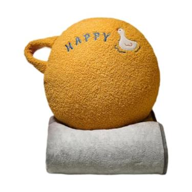 Imagem de Ioensy Xale Cobertor Travesseiro 2 em 1 com Mangas Ornamento Vestível com Cobertor Macio Pelúcia Brinquedo Travesseiro para Carro Hotel Fazenda, Amarelo