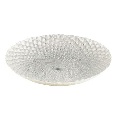 Imagem de Centro de Mesa Decorativo de Vidro Stambul Branco Perolado 40x7cm Wolff