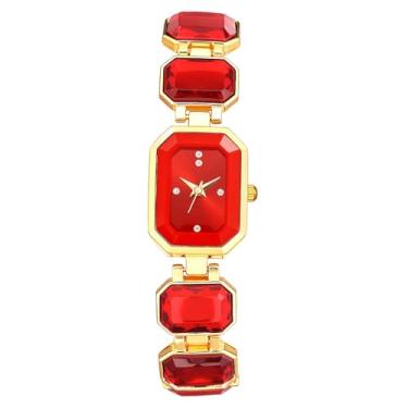 Imagem de OIDEA Relógios de pulseira quadrada para mulheres: elegante luxo cristal strass decoração analógico quartzo pulseira relógio feminino vestido moderno relógio de pulso feminino, Vermelho
