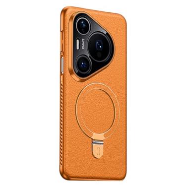 Imagem de HAOMRIYL Capa de dissipação de calor para Huawei Pura 80 Ultra/80 Pro/80, suporte de anel magnético, capa de couro, proteção total para lente fina, proteção contra impressões digitais, laranja, 80 Pro
