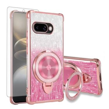 Imagem de Asuwish Capa de celular para Google Pixel 9A capa magnética com protetor de tela de vidro temperado e glitter brilhante à prova de choque anel híbrido suporte rígido acessórios Pixel9A A9 5G mulheres