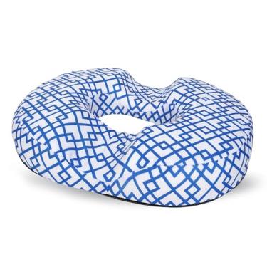 Imagem de Almofada de donut para hemorróidas, almofada de assento para alívio da dor no cóccix - Almofada de cadeira de escritório em casa xadrez azul para trabalho sentado por muito tempo - Almofadas de