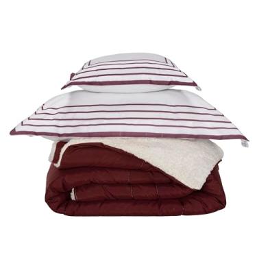 Imagem de Kit Coberdrom 3 Peças Solteiro Dupla Face Hipercal 400 Fios e Sherpa, 180x240cm, com Fronha 70x50cm e Capa Almofada 40x40cm (Solteiro Soff/Vermelho)