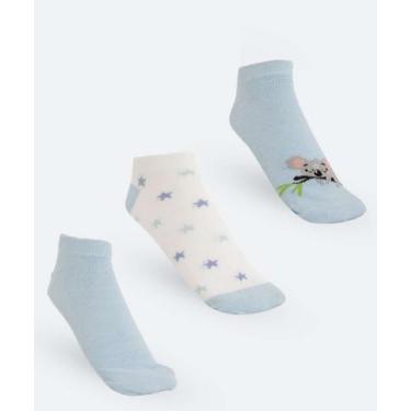 Imagem de Kit 3 Pares Meias Soquete Feminina Estrelas Marisa-40089, 34/39, Azul,