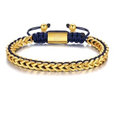Imagem de WP WEPICK Pulseiras masculinas banhadas a ouro 18 K, corrente de elos francos, pulseira ajustável, joia masculina, presente de aniversário, For Wrist 6.5-8 Inch, Sem Pedra Preciosa