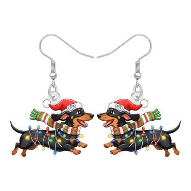 Imagem de RAIDIN Brincos pendentes de acrílico para cães dachshund fofos de Natal para cães, mães, presentes para amantes, anime, filhotes, joias para mulheres, decorações de festas de fim de ano, Medium